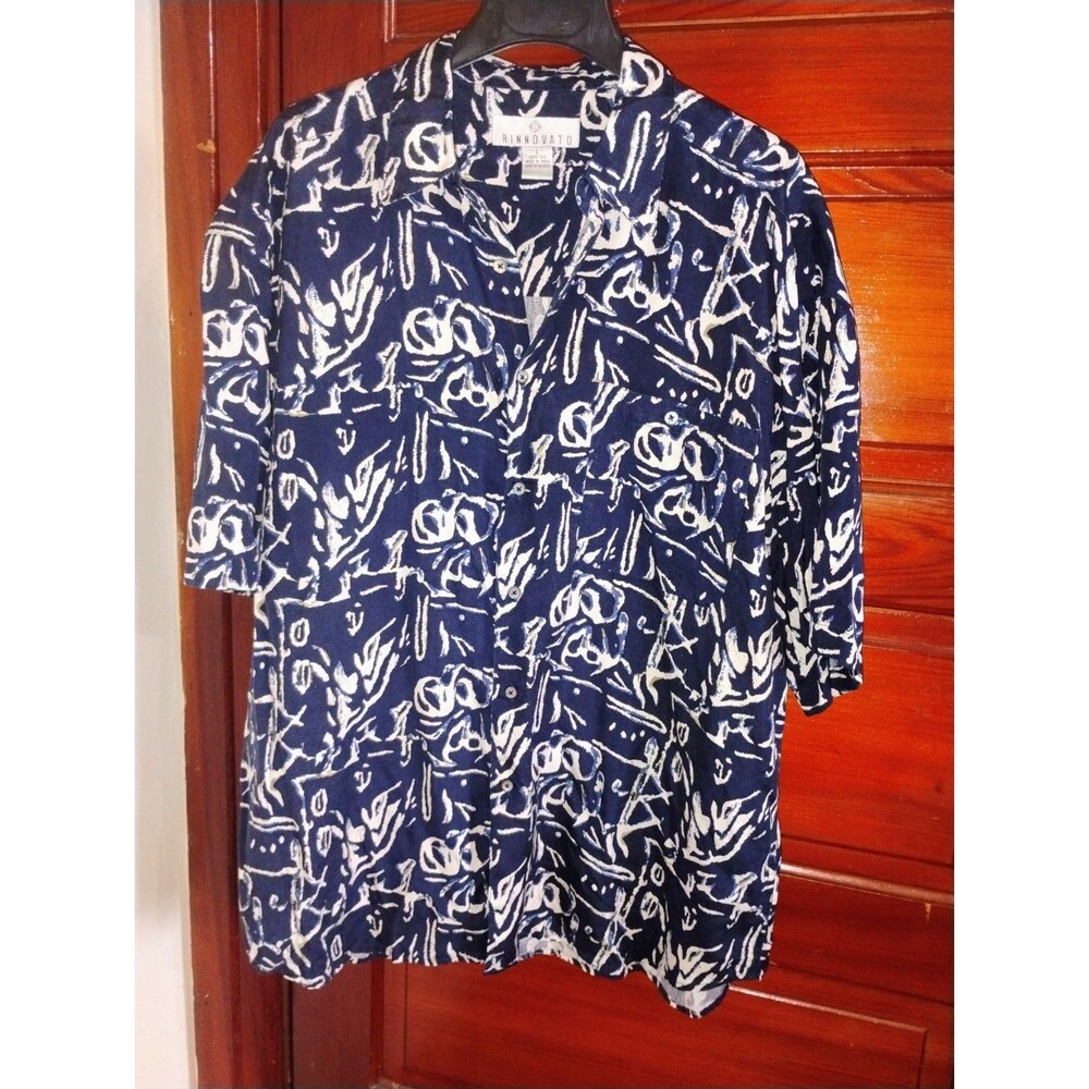 EUC Sz Large Men’s Silk Casual Shirt  Dressy Professional Dinner Blue White